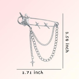 Silver Punk Chain Brooch Pin Retro Safety Pin Brooch Charms Collar Coat Shawl Brooch Pin Y2k Shoe Jean Pins Shooting Star Lapel Pin Tassel Brooch Safety Shawl Pins for Women Y2k Hanging Chain Brooch