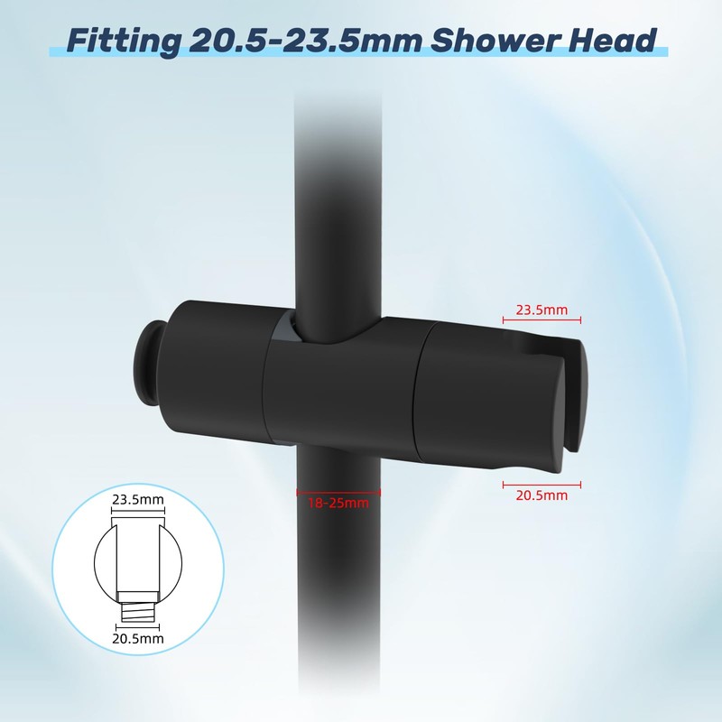 Hibbent Universal Adjustable Shower Holder with Hook - Fits 19-23.5mm
