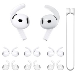 6 Pairs Ear Hooks Wingtip and Magnetic Anti-Lost Straps for AirPods 4th Generation, Replacement Silicone Wings Sport Earhooks Anti-Slip Comfortable Accessories (Translucent+White)