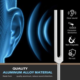 NISHZHU Healing Tuning Forks, Aluminum Alloy Tuning Fork 128Hz, 136.1Hz, 256Hz, 384Hz, Hockey Puck Activator and Gem Feet