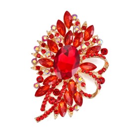 BriLove Statement Vintage Style Bridal Corsage, Women's Crystal Rhinestone Marquise Large Flower Bow Brooches Scarf Decoration Brooch Pin for Wedding Party Ruby Color Gold-Tone