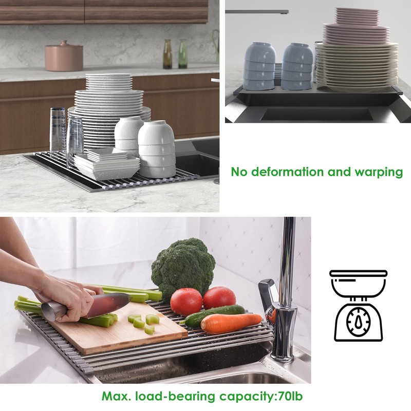 Tomorotec Roll Up Dish Drying Rack Over The Sink Grey
