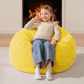 Homguava 2FT Bean Bag Chair,Teardrop Bean Bags Small Beanbag Chair with Memory Foam Filled and Ultra Soft Corduroy Cover for Living Room, Bedroom (Small,Yellow)