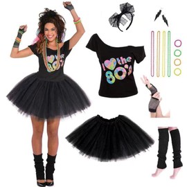 Women's 80's Costumes with Accessories Set Black Tutu Skirt and T-shirt 2X-Large(14-16)
