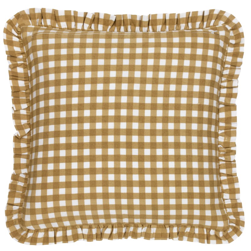 furn. Maude Gingham Cotton Piped Cushion Cover, Gold