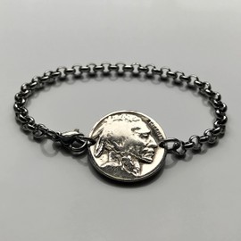 USA 5 Cent Buffalo Indian Head Chief Iron Tail Native American coin bracelet Oglala Sioux chief Lakota Two Moons Cheyenne Big Tree Kiowa bison Navajo Cherokee Chippewa Choctaw Apache b000085