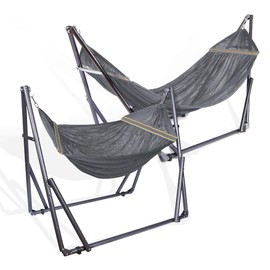 2 in 1 Hammock and Swinging Chair with Collapsible Steel Stand 450 lbs Capacity- Carrying Case, Portable & Adjustable, Perfect for Camping Beach Summer Patio, EZ Daze Foldable Hammock with Stand-Grey