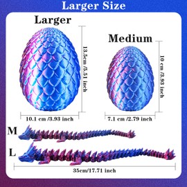 Abitoncc 3D Printed Crystal Dragon in Egg 3D Dragon Eggs with Dragon Inside Articulated Dragon Mythical Pieces Dragon Home Office Decor 3D Printed crystal Dragon Egg for Kids Adults（Redblue ）-L