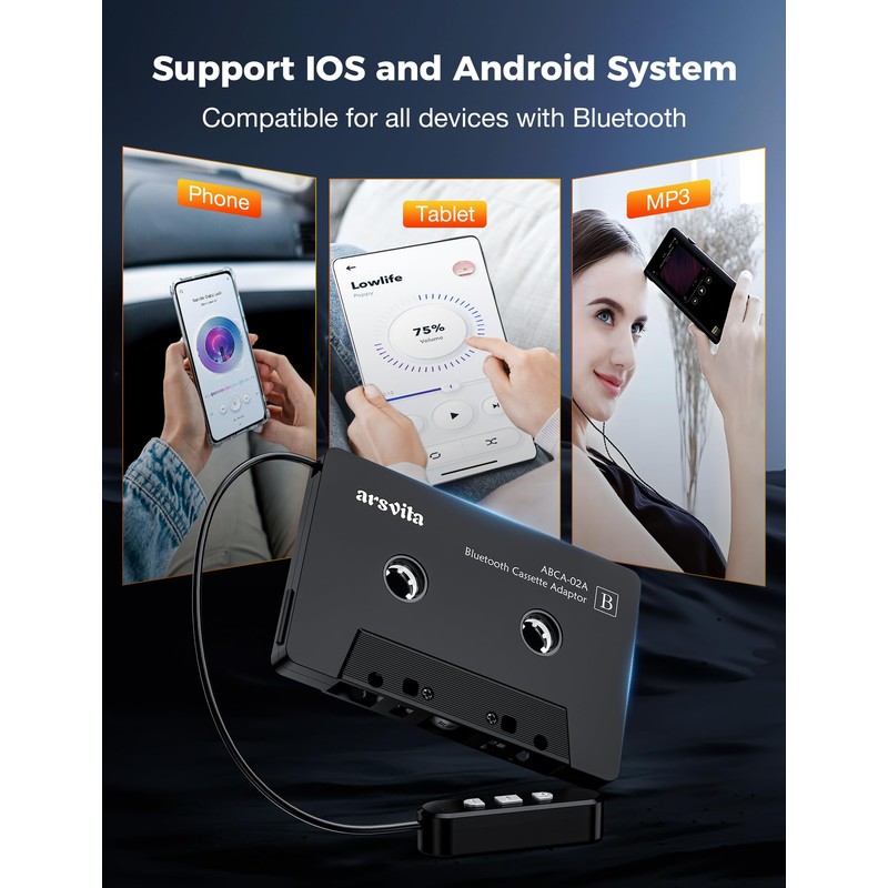 arsvita 5.1 Bluetooth Cassette Adapter, Car Audio Bluetooth Cassette Receiver,