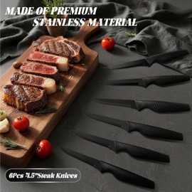 VALESKA Knife Set Black, 20 Pcs Kitchen Knives set with block, German Stainless Steel Knives Set for Kitchen, Include 6 Steak Knives,bread knife and etc,Dishwasher Safe, Anti-slip Handle