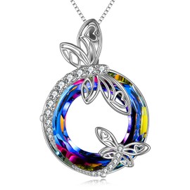 TOUPOP Dragonfly Gifts for Women Sterling Silver Dragonfly Pendant Necklace with Circle Crystal Birthday Christmas Mothers Day Jewelry Gifts for Women Mom
