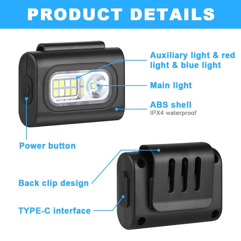 Adiwo LED Clip Lamp, Running Light LED Headlamp