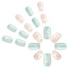 White Gradient Green Glitter Flower Fake Nails Press On Nails