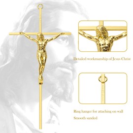 KUXBET Crucifix Wall Cross, Metal Wall Hanging Cross,10inch Gold Jesus Crucifix Home Décor, Gift for Family