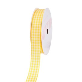 VATIN Yellow and White Gingham Ribbon, Each Roll Measuring 5/8 Inch Wide by 25 Yards Long, Featuring Polyester Woven Edges, Perfect for Gift Wrapping and Festive Party Decorations