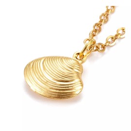 Unbranded Shell Pendant Necklace Stainless Steel Pendants Spring Ring Gold 16" Z524