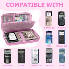 Hard Case Compatible with Texas Instruments TI-84 Plus CE/TI-84 Plus/TI-Nspire CX II CAS/TI-Nspire CX II/TI-83 Plus/Casio fx-9750GII Graphing Calculator, Storage Box with Bubble Protection-Pink