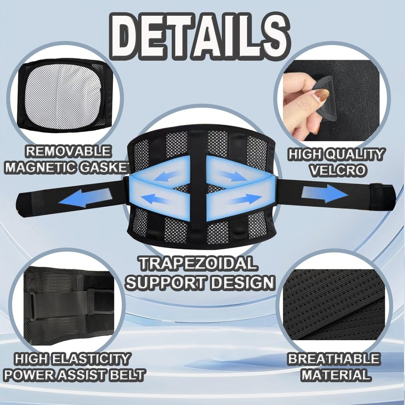 ANAMPION Back Support Belt with 5 Metal Supports, Soft Breathable