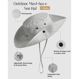 FURTALK Sun Hat for Women Men UV Protection Safari Hat Womens Summer Wide Brim Packable UPF80 Hiking Fishing Cowboy Style hat Grey