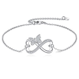 URONE Infinity Bracelet for Women 925 Sterling Silver Butterfly Infinity Love Bracelet Infinity Jewelry Gift for Girlfriend