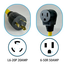 L6-20P Locking Plug Connector for Generator to 6-50R Welder Adapter, 220v welder off a twist lock style outlet Male Plug, 20Amp to 50Amp