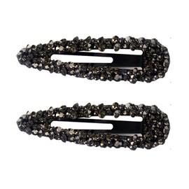 2Pcs Black Rhinestone Snap Hair Clips, Crystal Snap Clips, Sparkly Hair Accessories, Rhinestone Hair Clips for Women, Stylish Clips for Women Girls, Long Hair Barrettes