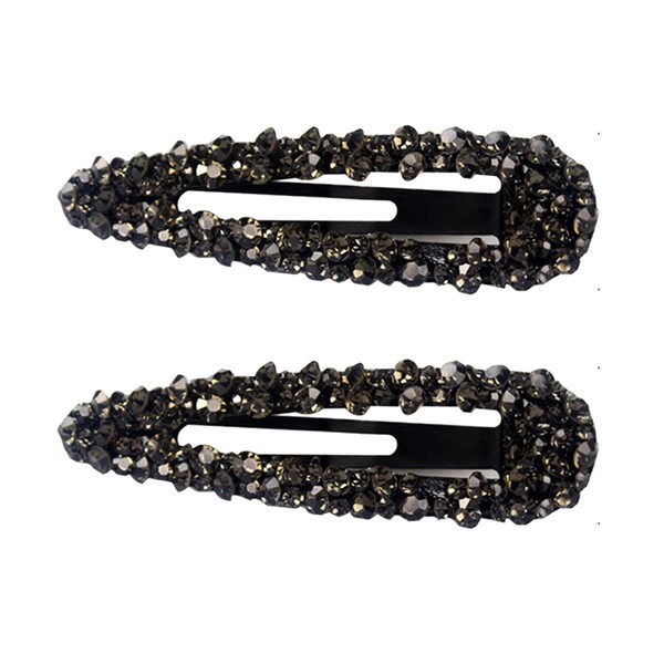 2Pcs Black Rhinestone Snap Hair Clips, Crystal Snap Clips, Sparkly
