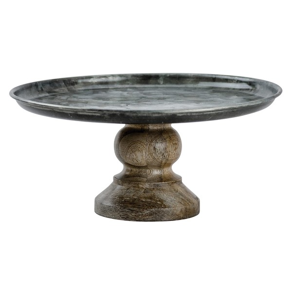 Boston Warehouse Gavlvanized Metal and Wood Cake Stand, 10 Inch, Natural