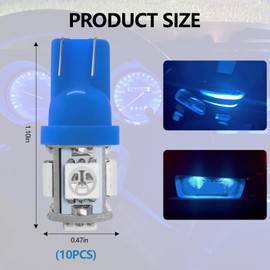 wuyaoyao 10PCS 194 LED Light Bulb, 6000K T10 168 W5W 2825 5SMD 5050 Chips LED Replacement Bulbs, 12V Wedge LED Light Bulb for Car Dome Interior Map Door Courtesy License Plate Lights (Ice Blue)