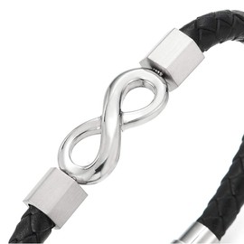 COOLSTEELANDBEYOND Mens Womens Black Braided Leather Bangle Bracelet Steel Infinity Love Number 8 and Magnetic Clasp(CA)