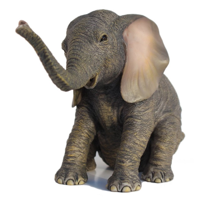 US 6.13 Inch Sitting Baby Elephant Decorative Figurine, Bronze Color
