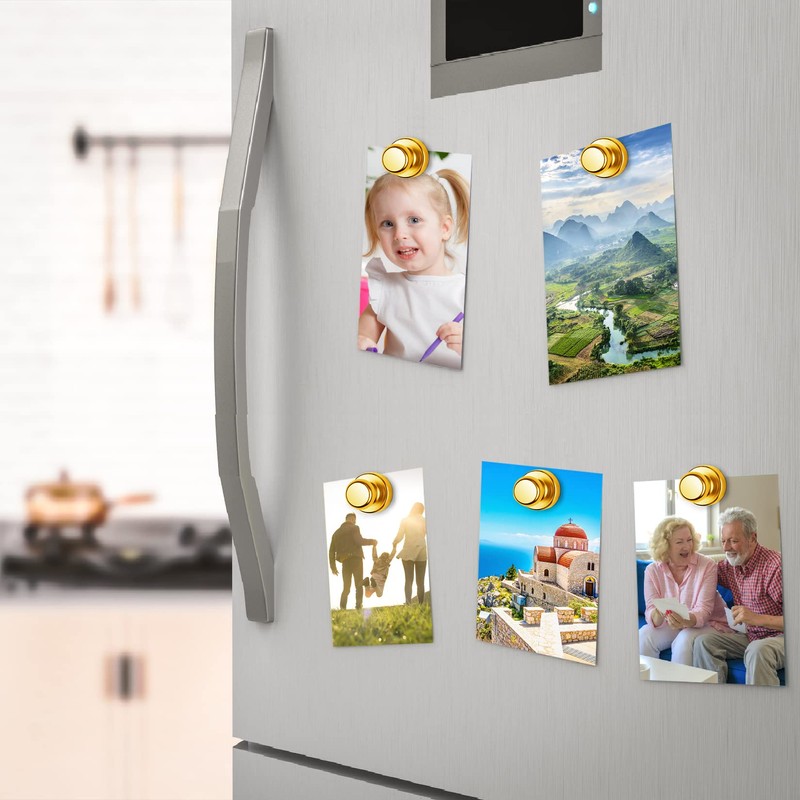 Junarter 12 Pack Magnetic Push Pins, Gold Fridge Magnets, Whiteboard