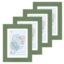 Muzilife 5x7 Wood Picture Frame Flat Set of 4 Display Pictures 4x6 with Mat or 5x7 Without Mat, Green