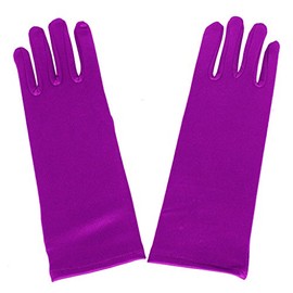 DreamHigh Kids Formal Stretch Satin Long Finger Gloves for Girl Children Party (Purple)