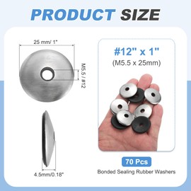 sourcing map 70Pack Stainless Steel EPDM Bonded Sealing Washers, #12 x 1" Neoprene Cushioning Washer Gasket for Screws Bolts Machinery (M5.5x25mm)
