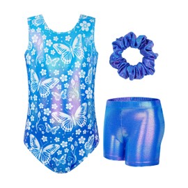 JiAmy Gymnastics Leotards for Girls with Shorts Set, 3Pcs Kids Gymnastics Athletic Outfit, Sleeveless Ballet Dancewear for Kids 6-7 Years