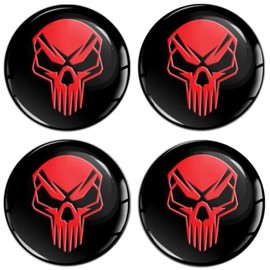 SkinoEu Set of 4 x 68 mm Sticker for Hub Caps Hub Caps Hub Caps Wheel Hub Cover Wheel Sticker Black Red Skull A 3068