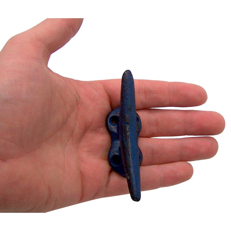 Wowser Nautical Blue Cast Iron Boat Cleat Wall Hooks, 3.5