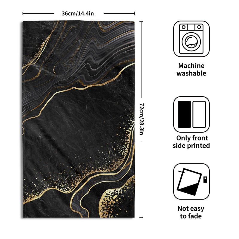 Miaoquhe Black Gold Marble Hand Towel Set of 2, Marble