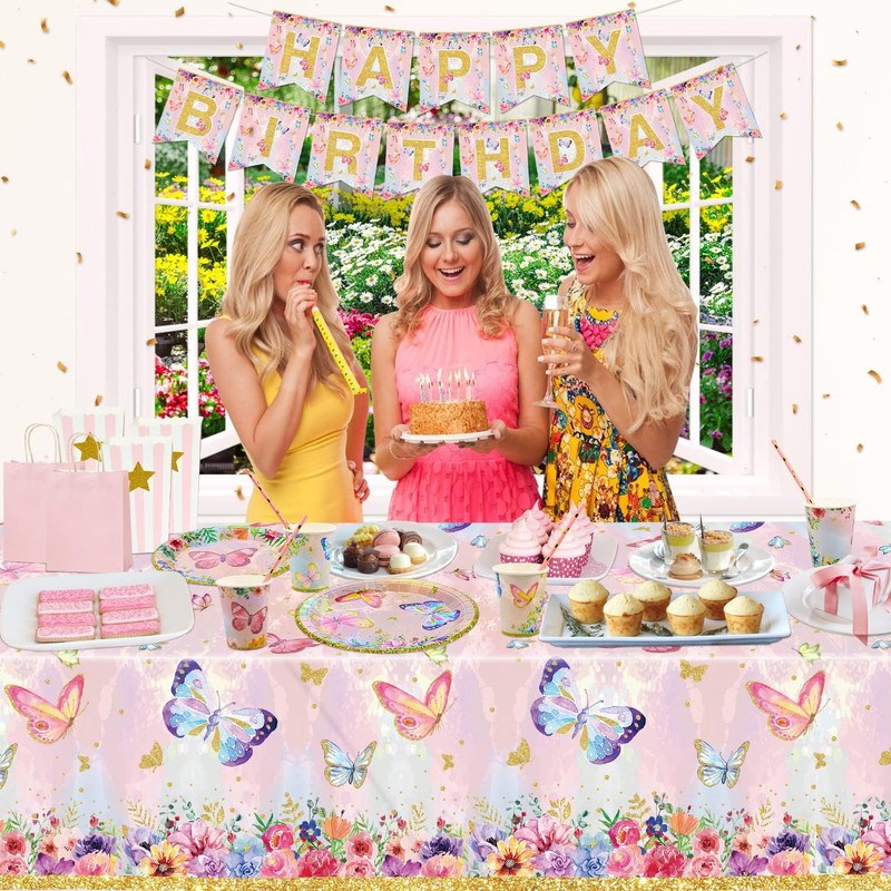 XJLANTTE 4 PCS Butterfly Birthday Tablecloth Decor Butterfly Plastic Table