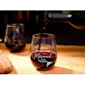 Stemless Wine Glass for Mermaid Gifts - Made of Unbreakable Tritan Plastic - 16 ounces