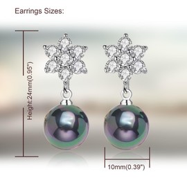 Salanda Pearl Earrings for Women,CZ Pearl Dangle Earrings 18K White Gold Plated Hypoallergenic Earrings Pearl Drop Earrings Peacock Green 10mm