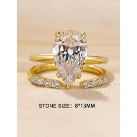 RODIFFY 4 Carat Pear Cut Bridal Wedding Ring Set for Women, S925 Sterling Silver Engagement Ring & Open Wedding Set, Sterling Silver, Cubic Zirconia