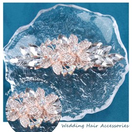 TseenYi Crystal Flower Hair Clip Gold Rhinestone Gemstone Hair Clip Vintage Crystal Hair Clip Bling Bridal Flowers Hair Pins Wedding Headwear Women and Girls (with Transparent Crystal