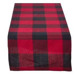 Fennco Styles Buffalo Check Plaid Design Cotton Down Filled Throw Pillow (Red, 16"x72" Table Runner)