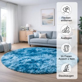 VOFUSHON Children's Room Rug Round 100 cm Batik Blue