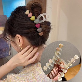 Heart Hair Clips, Colourful Heart Hair Clip, Non-Slip Acrylic Hair Clip, Cute Hair Accessories, Valentine's Day Hair Clips, Strong Hold, Clips Hair for Thin, Thick Hair