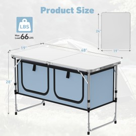 WildFinder Camping Table, Folding Camping Table with Storage, Lightweight & Portable, 3 Heights Adjustable Folding Table for BBQ, Camping, Picnic and Indoor Use, Sky Blue