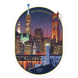 Die Cut Sticker San Francisco, California, Skyline at Night, Contour Vinyl Sticker 1 to 3 inches (Waterproof Decal for Cars, Water Bottles, Laptops, Coolers), Small