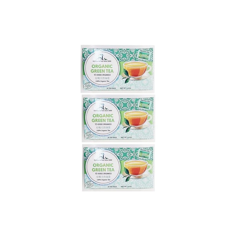 100% Organic Green Tea, (20 Tea Bags, 1.4 oz),3 Packs
